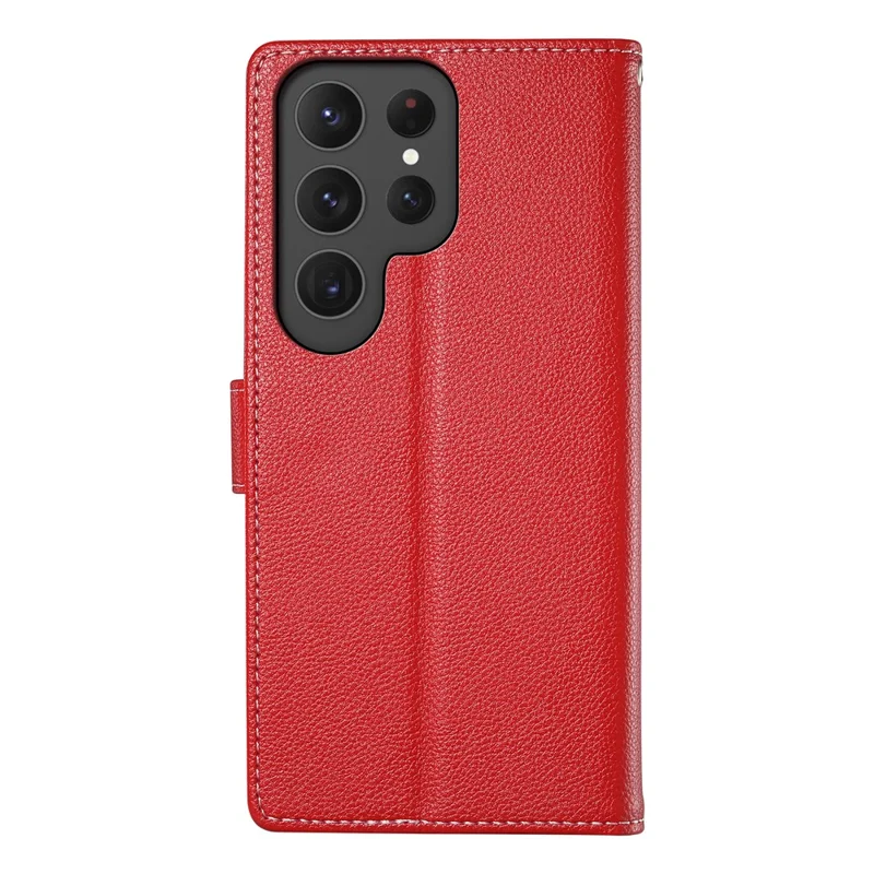 DF-012 For Samsung Galaxy S24 Ultra Case Litchi Texture Leather Wallet Stand Phone Cover - Red