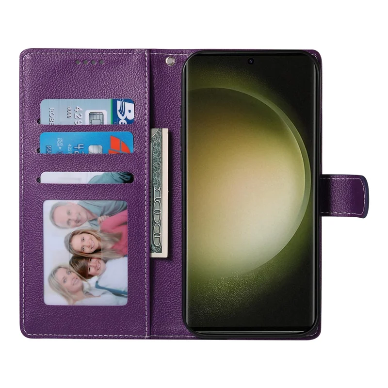 DF-012 Per Cover Portafoglio in Pelle con Texture Litchi per Samsung Galaxy S23 FE - Viola