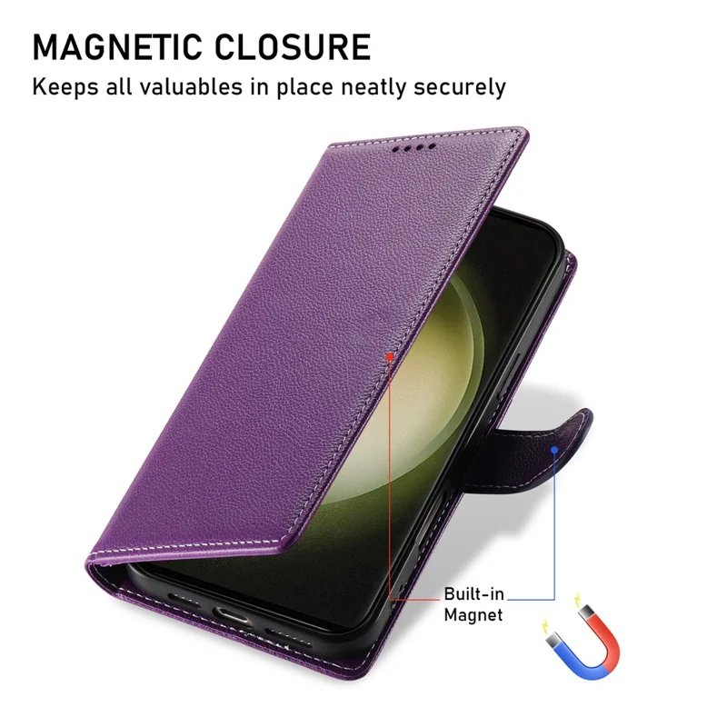 DF-012 Per Cover Portafoglio in Pelle con Texture Litchi per Samsung Galaxy S23 FE - Viola