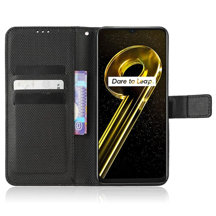 Cubierta Telefónica Anti-scratch Para Realme 9i 5G, Textura Del Teléfono Anti-fall Textura de Diamond PU Case de Cuero de Cuero - Negro