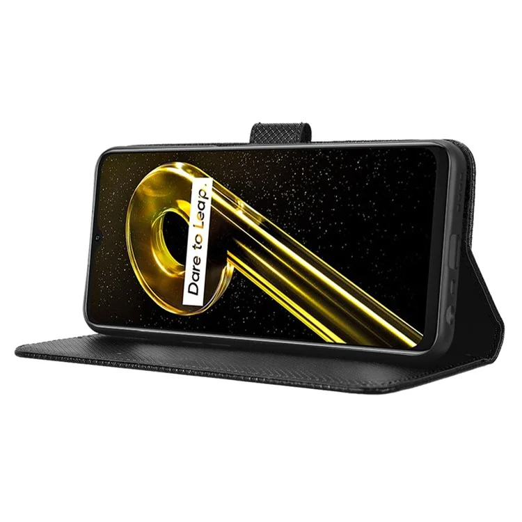 Cubierta Telefónica Anti-scratch Para Realme 9i 5G, Textura Del Teléfono Anti-fall Textura de Diamond PU Case de Cuero de Cuero - Negro