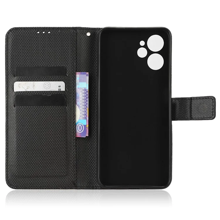 Cubierta Telefónica Anti-scratch Para Realme 9i 5G, Textura Del Teléfono Anti-fall Textura de Diamond PU Case de Cuero de Cuero - Negro