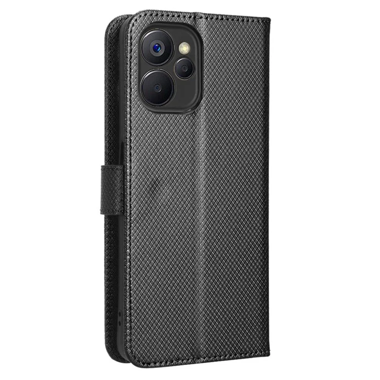 Cubierta Telefónica Anti-scratch Para Realme 9i 5G, Textura Del Teléfono Anti-fall Textura de Diamond PU Case de Cuero de Cuero - Negro