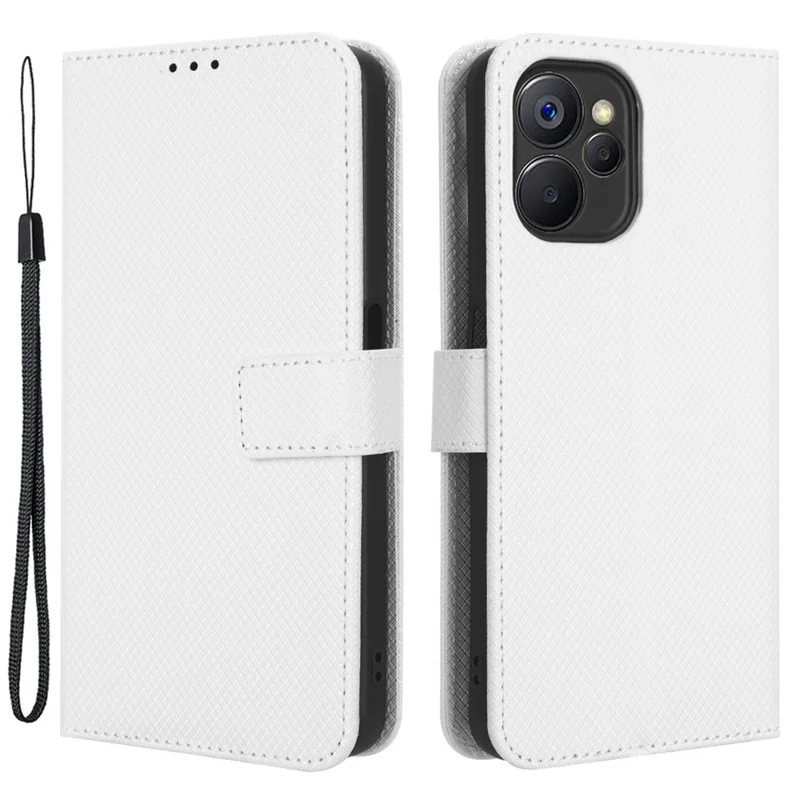 Anti-scratch Phone Cover For Realme 9i 5G / 10 5G / 10T 5G Anti-fall Phone Shell Diamond Texture PU Leather Wallet Case Stand - White