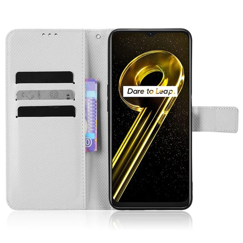 Anti-scratch Phone Cover For Realme 9i 5G / 10 5G / 10T 5G Anti-fall Phone Shell Diamond Texture PU Leather Wallet Case Stand - White