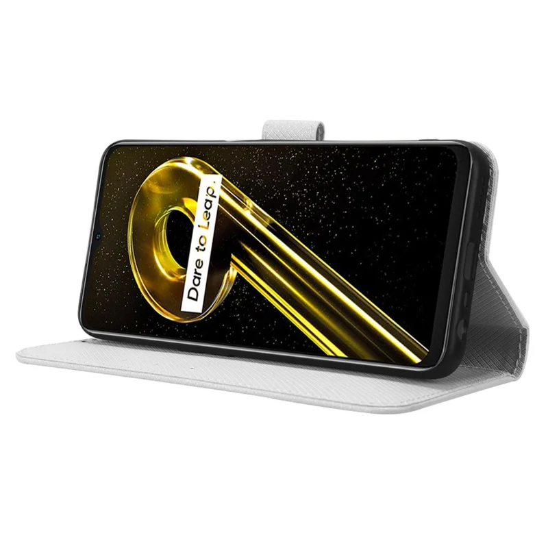 Anti-scratch Phone Cover For Realme 9i 5G / 10 5G / 10T 5G Anti-fall Phone Shell Diamond Texture PU Leather Wallet Case Stand - White