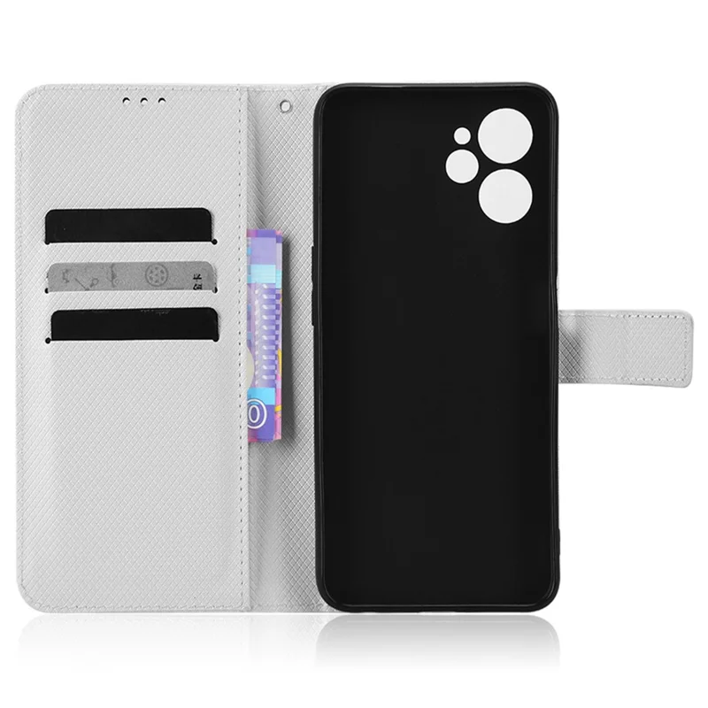 Anti-scratch Phone Cover For Realme 9i 5G / 10 5G / 10T 5G Anti-fall Phone Shell Diamond Texture PU Leather Wallet Case Stand - White