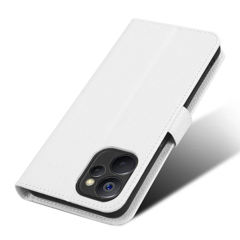 Anti-scratch Phone Cover For Realme 9i 5G / 10 5G / 10T 5G Anti-fall Phone Shell Diamond Texture PU Leather Wallet Case Stand - White