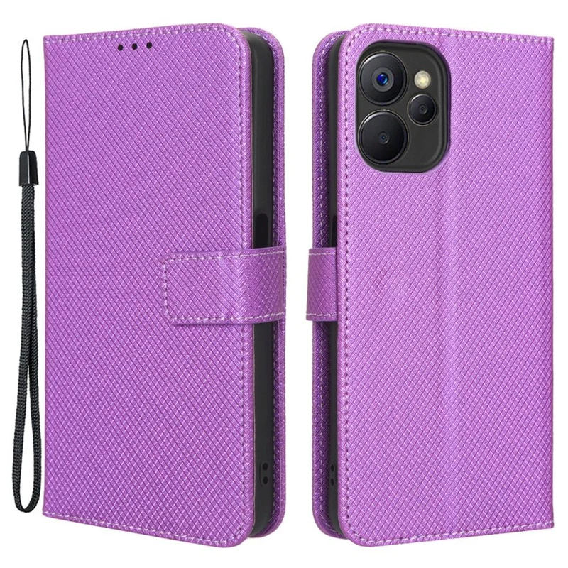 Anti-scratch Phone Cover For Realme 9i 5G / 10 5G / 10T 5G Anti-fall Phone Shell Diamond Texture PU Leather Wallet Case Stand - Purple