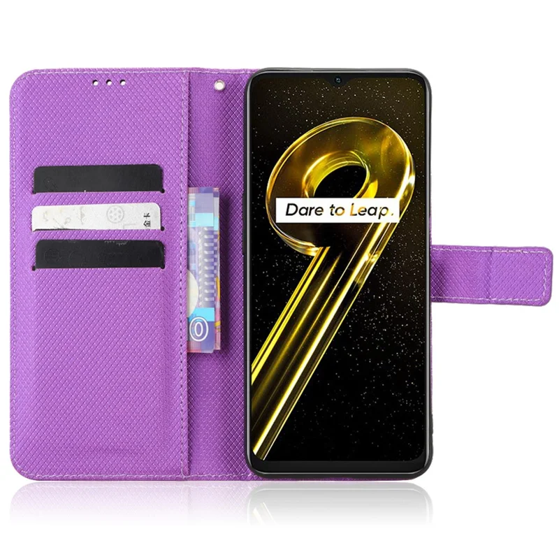Anti-scratch Phone Cover For Realme 9i 5G / 10 5G / 10T 5G Anti-fall Phone Shell Diamond Texture PU Leather Wallet Case Stand - Purple