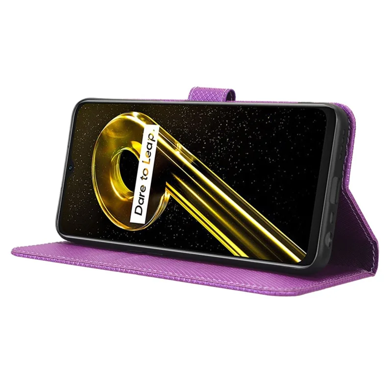 Anti-scratch Phone Cover For Realme 9i 5G / 10 5G / 10T 5G Anti-fall Phone Shell Diamond Texture PU Leather Wallet Case Stand - Purple