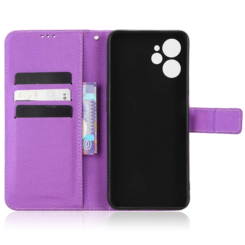 Anti-scratch Phone Cover For Realme 9i 5G / 10 5G / 10T 5G Anti-fall Phone Shell Diamond Texture PU Leather Wallet Case Stand - Purple