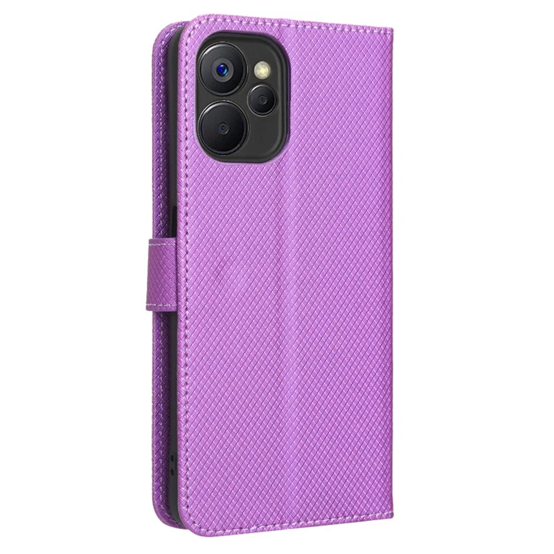 Anti-scratch Phone Cover For Realme 9i 5G / 10 5G / 10T 5G Anti-fall Phone Shell Diamond Texture PU Leather Wallet Case Stand - Purple