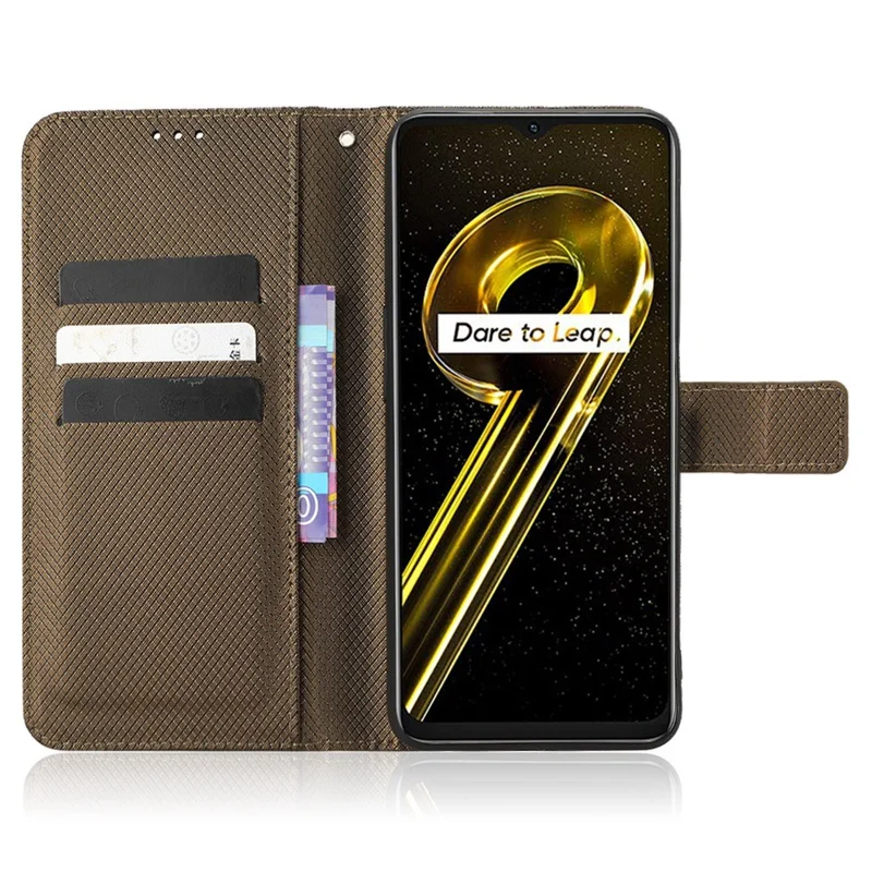 Anti-scratch Phone Cover For Realme 9i 5G / 10 5G / 10T 5G Anti-fall Phone Shell Diamond Texture PU Leather Wallet Case Stand - Brown