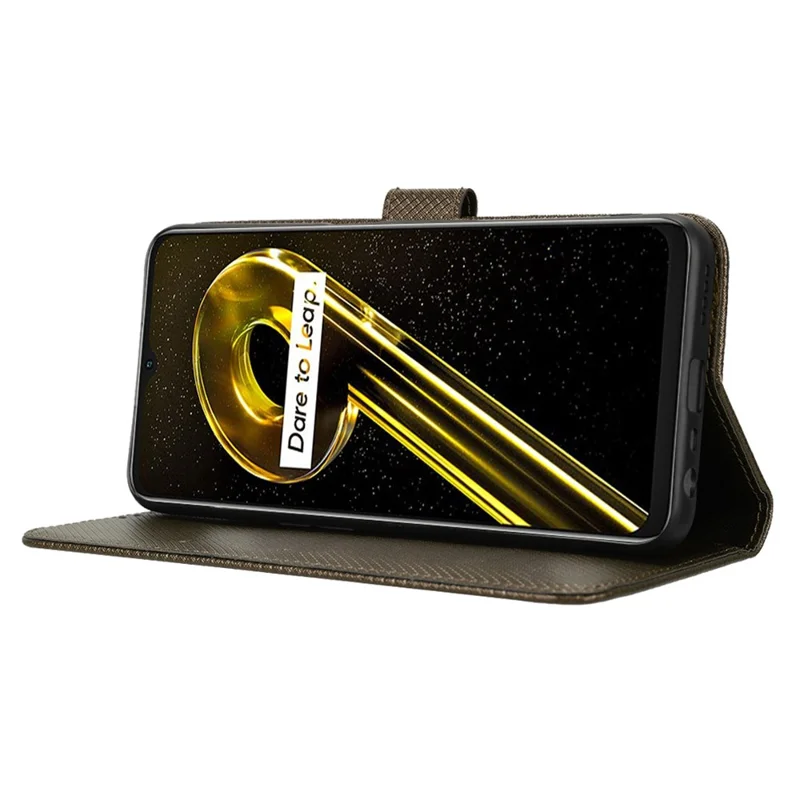 Anti-scratch Phone Cover For Realme 9i 5G / 10 5G / 10T 5G Anti-fall Phone Shell Diamond Texture PU Leather Wallet Case Stand - Brown