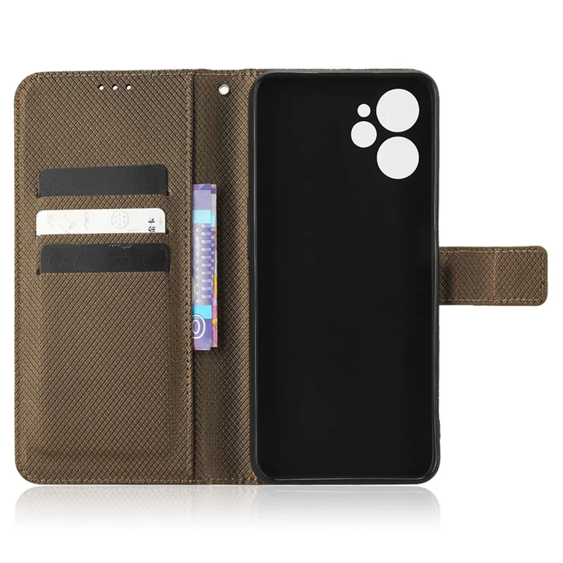 Anti-scratch Phone Cover For Realme 9i 5G / 10 5G / 10T 5G Anti-fall Phone Shell Diamond Texture PU Leather Wallet Case Stand - Brown