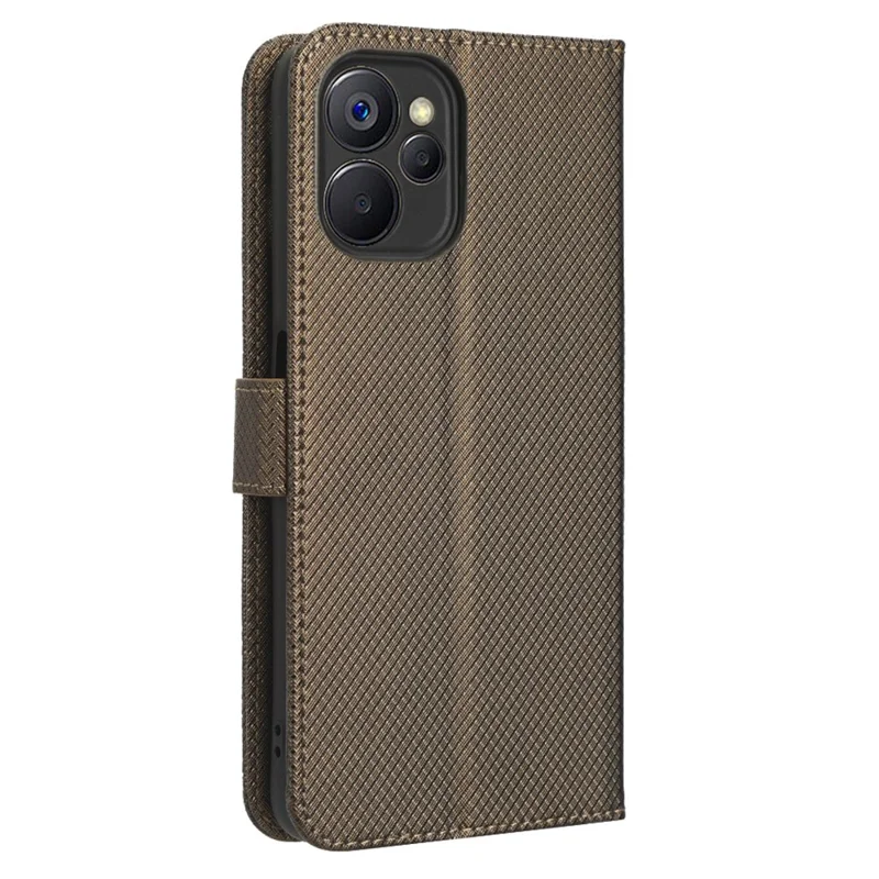 Anti-scratch Phone Cover For Realme 9i 5G / 10 5G / 10T 5G Anti-fall Phone Shell Diamond Texture PU Leather Wallet Case Stand - Brown