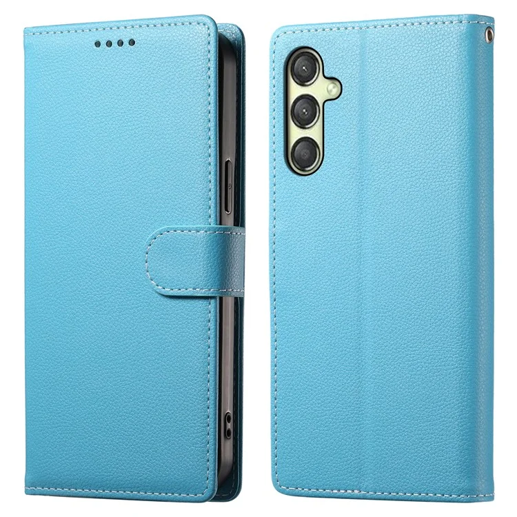 DF-012 Étui pour Samsung Galaxy A25 5G (Global) (161,0 x 76,5 x 8,3 mm) Texture de litchi Portefeuille en cuir Support Housse de téléphone - Bleu ciel