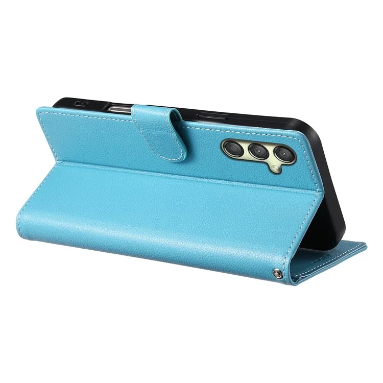 DF-012 Étui pour Samsung Galaxy A25 5G (Global) (161,0 x 76,5 x 8,3 mm) Texture de litchi Portefeuille en cuir Support Housse de téléphone - Bleu ciel