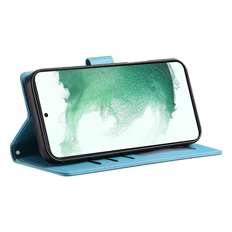 DF-012 Étui pour Samsung Galaxy A25 5G (Global) (161,0 x 76,5 x 8,3 mm) Texture de litchi Portefeuille en cuir Support Housse de téléphone - Bleu ciel