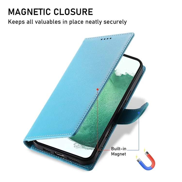 DF-012 Étui pour Samsung Galaxy A25 5G (Global) (161,0 x 76,5 x 8,3 mm) Texture de litchi Portefeuille en cuir Support Housse de téléphone - Bleu ciel