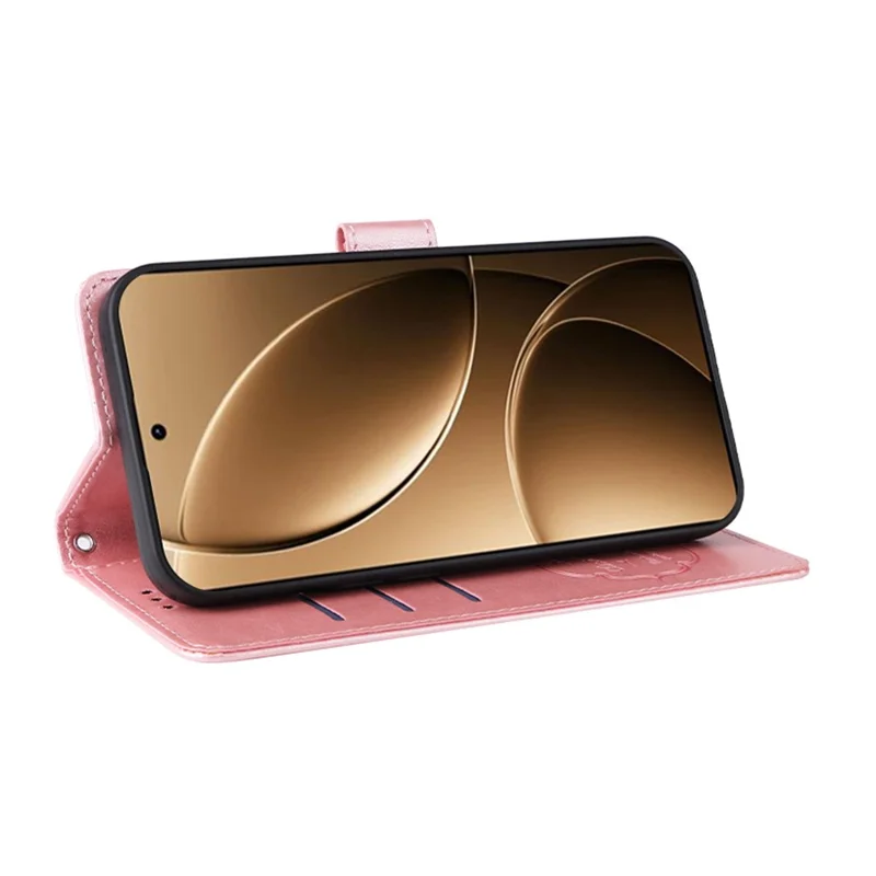 Til Xiaomi Poco F7 Pro 5G / Redmi K80 5G Etui med Butterfly Floral Print, Wallet, Stå og Læder - Pink