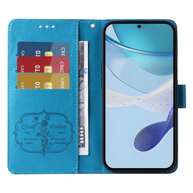 Étui portefeuille en cuir avec support et impression papillon floral pour Realme C75 / 14x 5G - Bleu