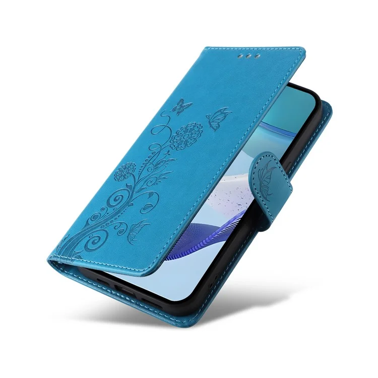Étui portefeuille en cuir avec support et impression papillon floral pour Realme C75 / 14x 5G - Bleu