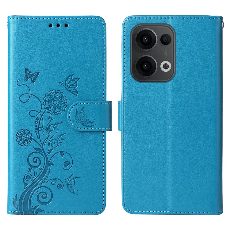 Per Oppo Reno13 5G (Globale) Custodia Farfalla Stampa floreale Portafoglio Stand Custodia in pelle per telefono - Blu