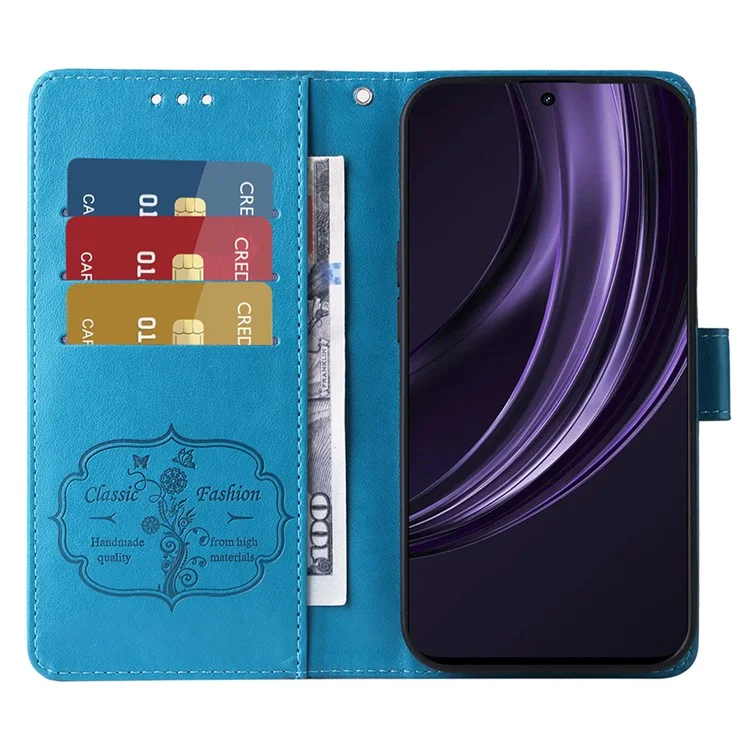 Per Oppo Reno13 5G (Globale) Custodia Farfalla Stampa floreale Portafoglio Stand Custodia in pelle per telefono - Blu