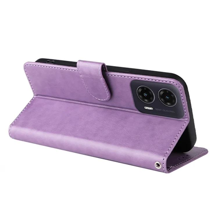 Cover per Motorola Moto G35 5G con Portafoglio Farfalla Floreale Stampata, Supporto in Pelle - Viola