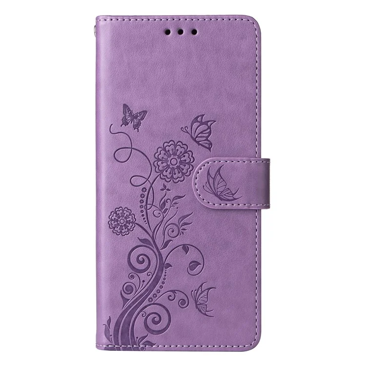 Cover per Motorola Moto G35 5G con Portafoglio Farfalla Floreale Stampata, Supporto in Pelle - Viola