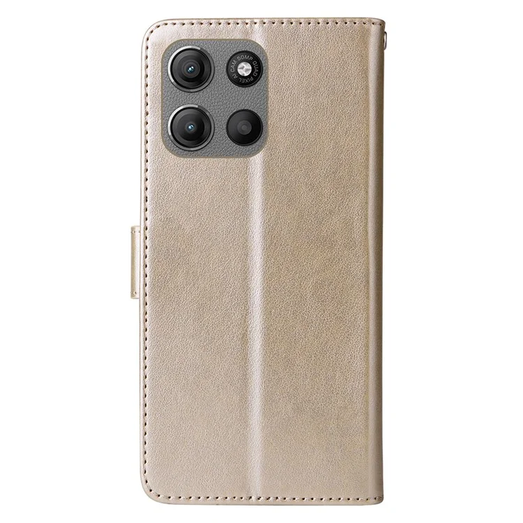 Hülle für Motorola Moto G15 4G / G15 Power 4G mit Schmetterlings- und Blumenprägung, Geldbörse, Ledertelefon-Cover - Gold