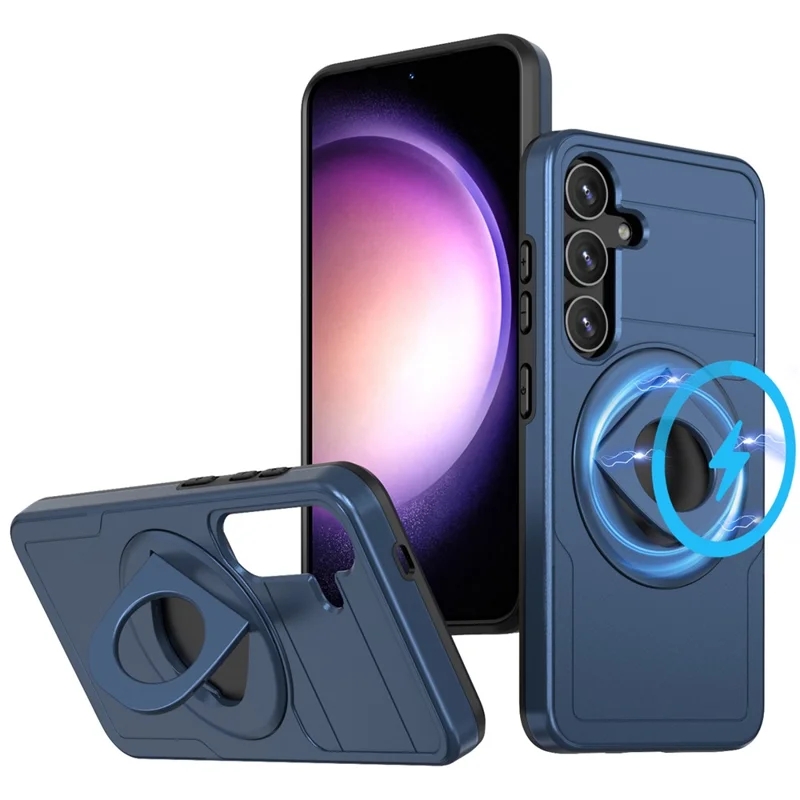 For Samsung Galaxy S25 / S24 Magnetic Case Slide Camshield TPU + PC Kickstand Phone Cover - Blue