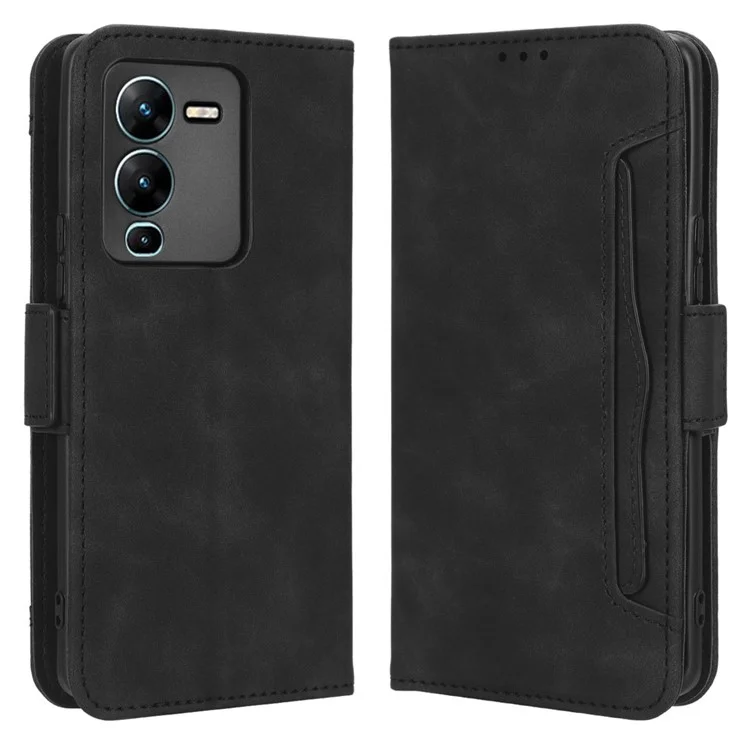 Caixa de Carteira Telefônica Para Vivo V25 Pro 5G / S15 Pro 5G, Caça -llots de Cartão Múltiplo Suporte de Telefone Duplo Fecho Magnético PU Chelha - Preto