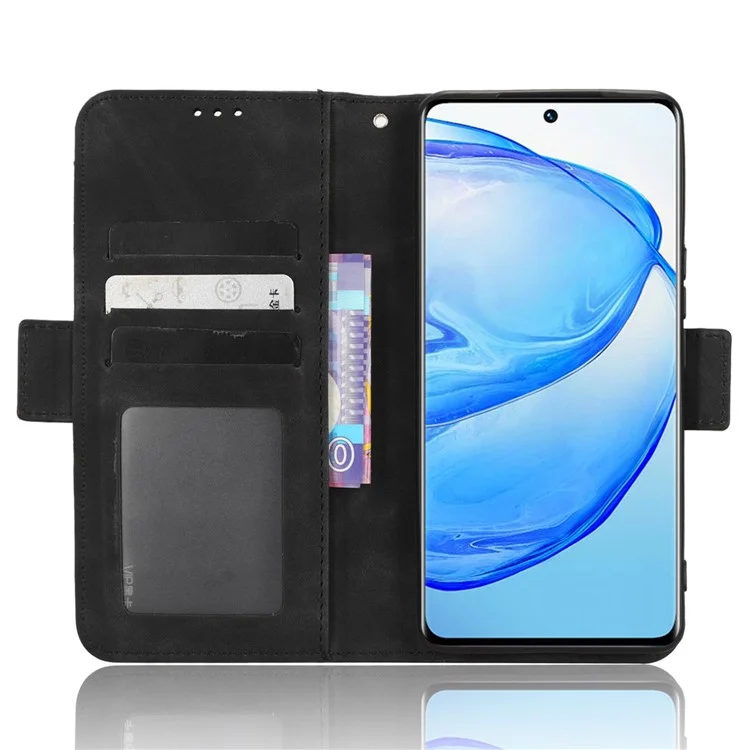 Caixa de Carteira Telefônica Para Vivo V25 Pro 5G / S15 Pro 5G, Caça -llots de Cartão Múltiplo Suporte de Telefone Duplo Fecho Magnético PU Chelha - Preto