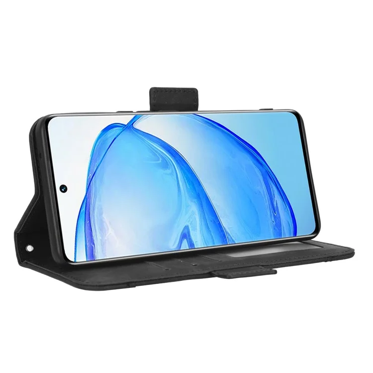 Caixa de Carteira Telefônica Para Vivo V25 Pro 5G / S15 Pro 5G, Caça -llots de Cartão Múltiplo Suporte de Telefone Duplo Fecho Magnético PU Chelha - Preto