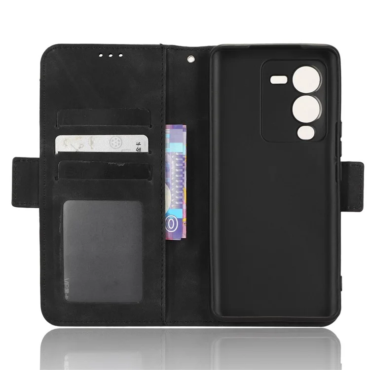 Caixa de Carteira Telefônica Para Vivo V25 Pro 5G / S15 Pro 5G, Caça -llots de Cartão Múltiplo Suporte de Telefone Duplo Fecho Magnético PU Chelha - Preto