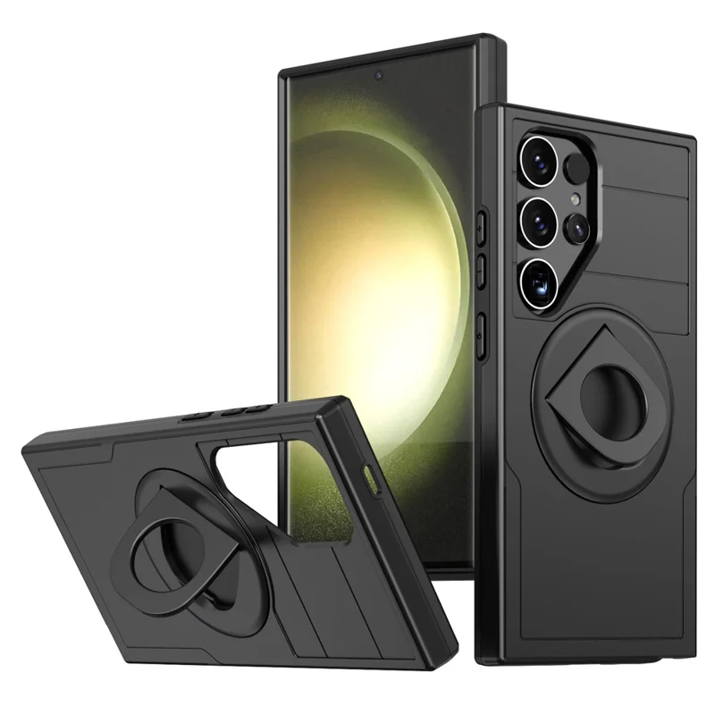For Samsung Galaxy S25 Ultra Magnetic Case Slide Camshield TPU + PC Kickstand Phone Cover - Black