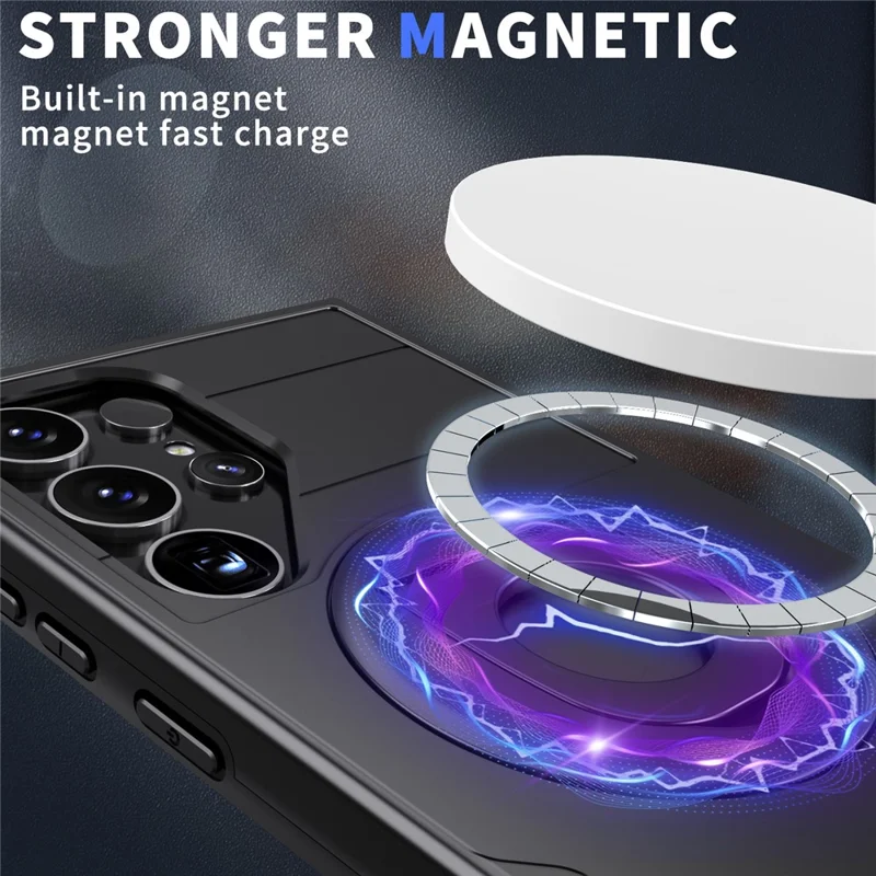 For Samsung Galaxy S25 Ultra Magnetic Case Slide Camshield TPU + PC Kickstand Phone Cover - Black