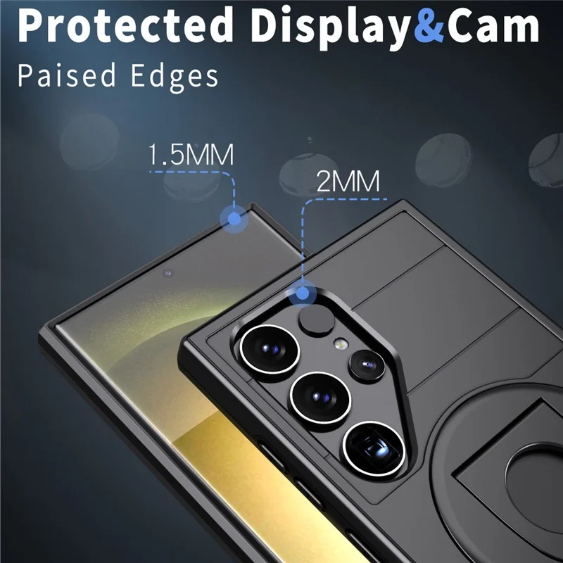 For Samsung Galaxy S25 Ultra Magnetic Case Slide Camshield TPU + PC Kickstand Phone Cover - Black