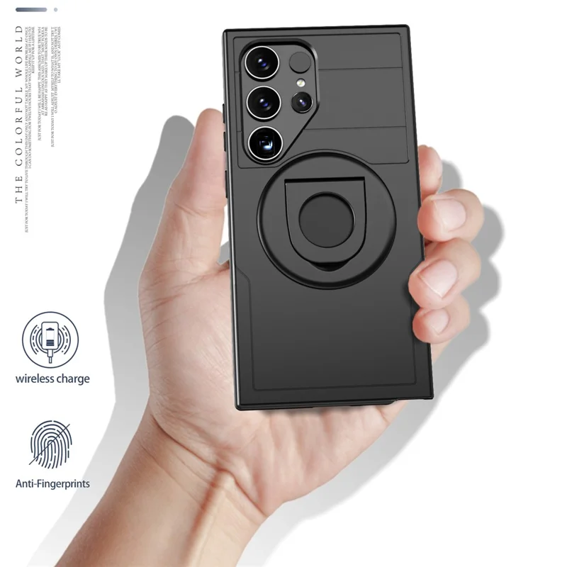 For Samsung Galaxy S25 Ultra Magnetic Case Slide Camshield TPU + PC Kickstand Phone Cover - Black