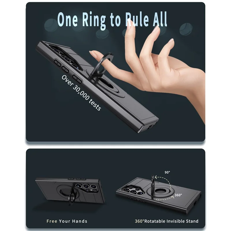 For Samsung Galaxy S25 Ultra Magnetic Case Slide Camshield TPU + PC Kickstand Phone Cover - Black