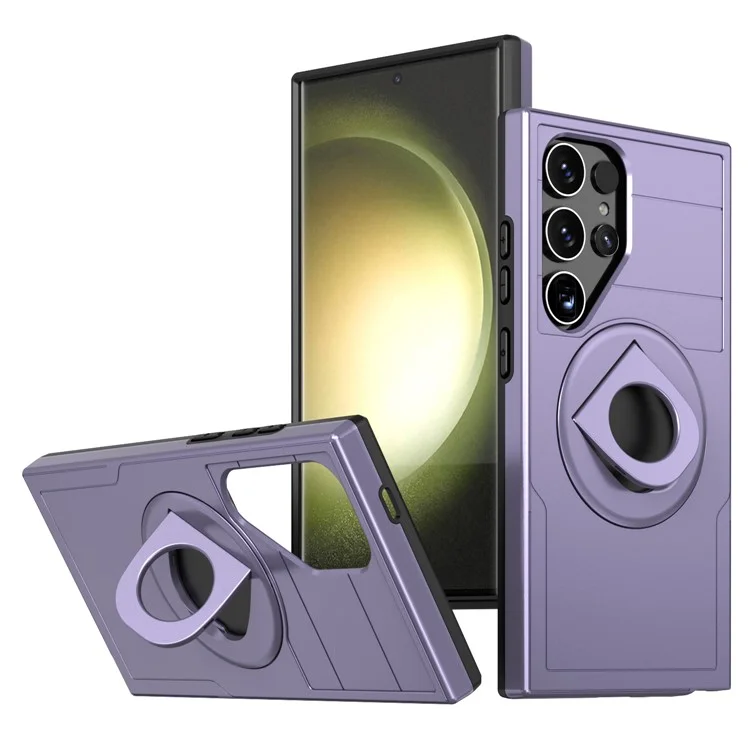 For Samsung Galaxy S25 Ultra Magnetic Case Slide Camshield TPU + PC Kickstand Phone Cover - Purple