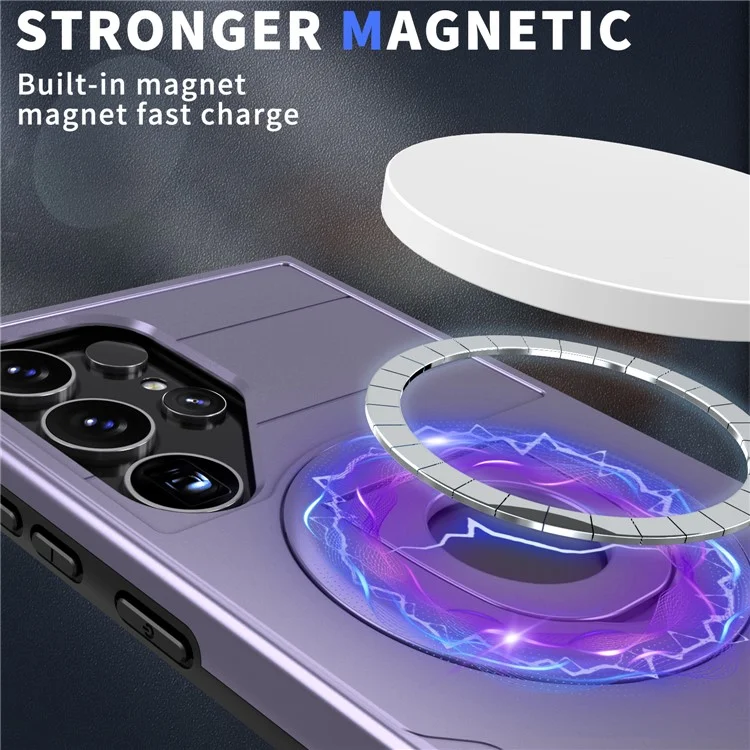 For Samsung Galaxy S25 Ultra Magnetic Case Slide Camshield TPU + PC Kickstand Phone Cover - Purple