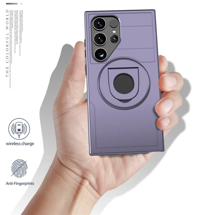 For Samsung Galaxy S25 Ultra Magnetic Case Slide Camshield TPU + PC Kickstand Phone Cover - Purple