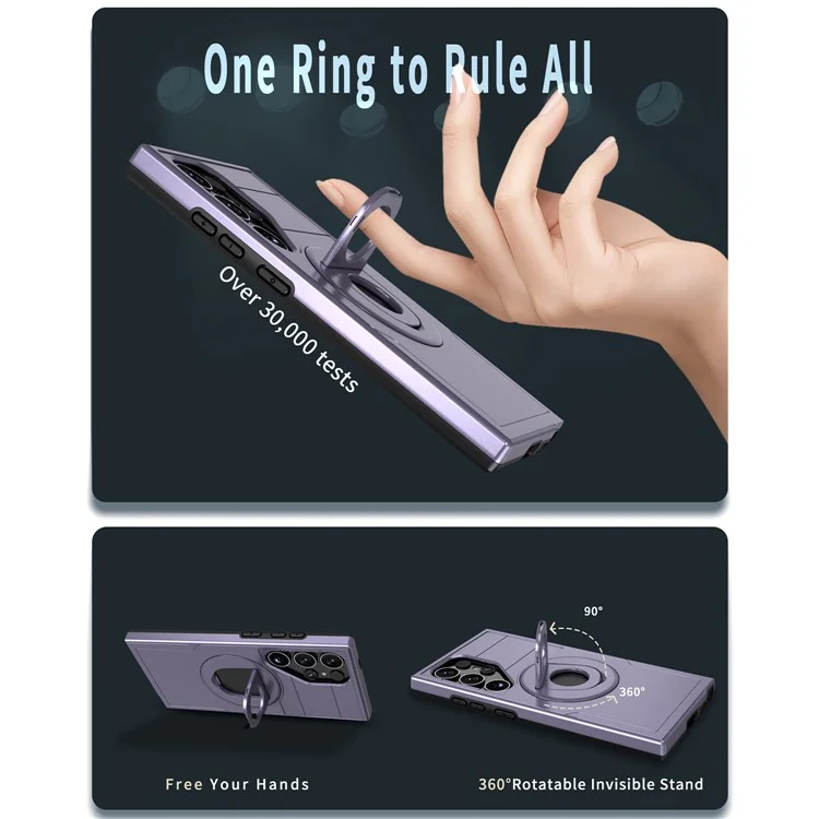 For Samsung Galaxy S25 Ultra Magnetic Case Slide Camshield TPU + PC Kickstand Phone Cover - Purple