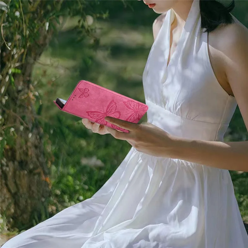 For Samsung Galaxy S25 Edge Case Butterfly Design Flip Wallet Leather Phone Cover Skin-Touch - Rose