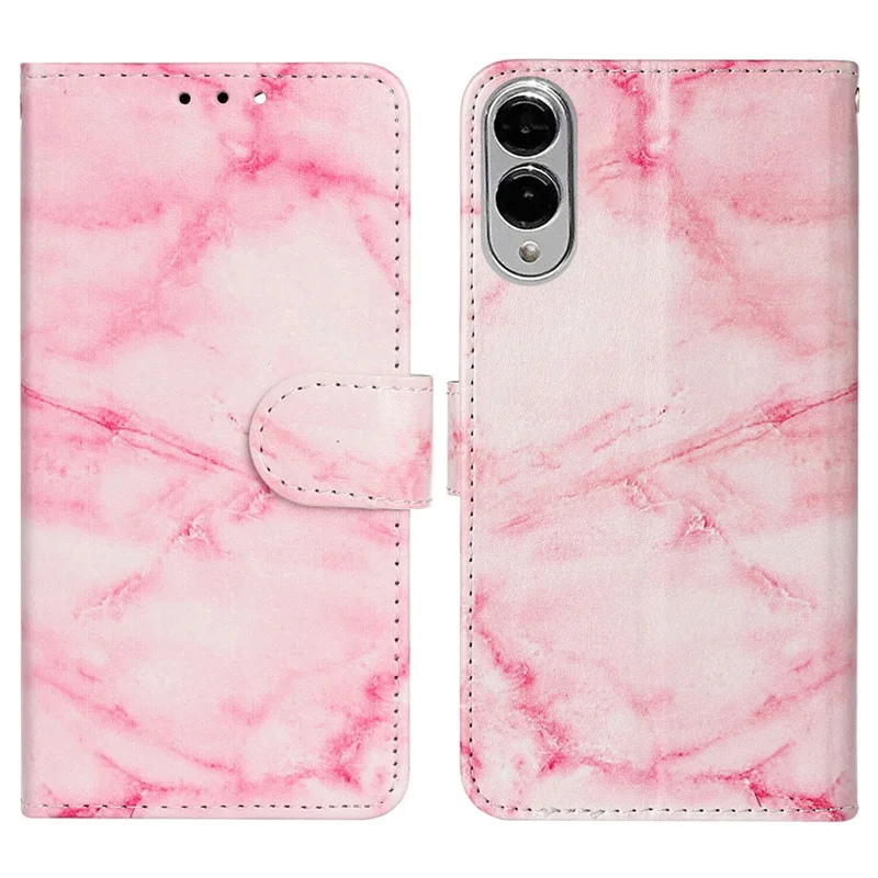 For Samsung Galaxy S25 Edge Case Pattern PU Leather Flip Phone Cover - Pink Marble