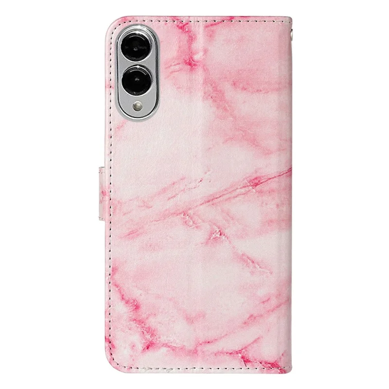 For Samsung Galaxy S25 Edge Case Pattern PU Leather Flip Phone Cover - Pink Marble